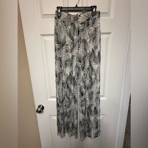 Tart Knit Wide Leg High Waisted Tropical Print Pants with Side Slit